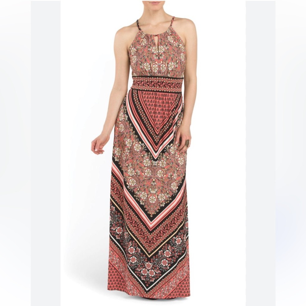 London Times Red Black White Floral Maxi Dress 2